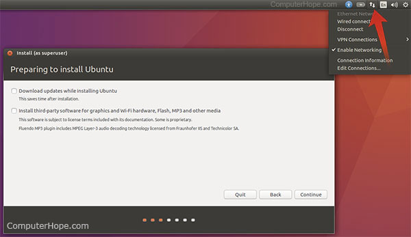 Ubuntu LiveISO Networking menu