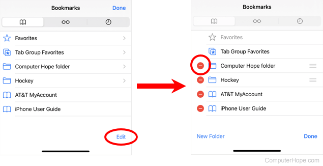 Edit Safari bookmarks and Delete folder option.