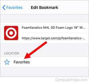 Edit bookmark option an iOS device