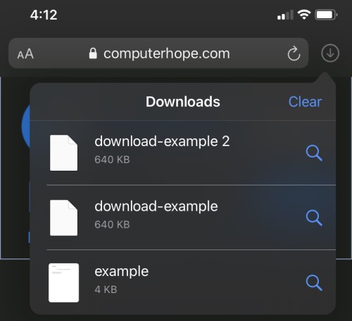 List of downloaded files in Safari on iPhone