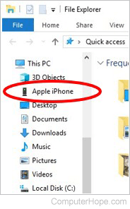 iPhone entry in File Explorer