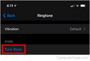 iPhone Tone Store option.