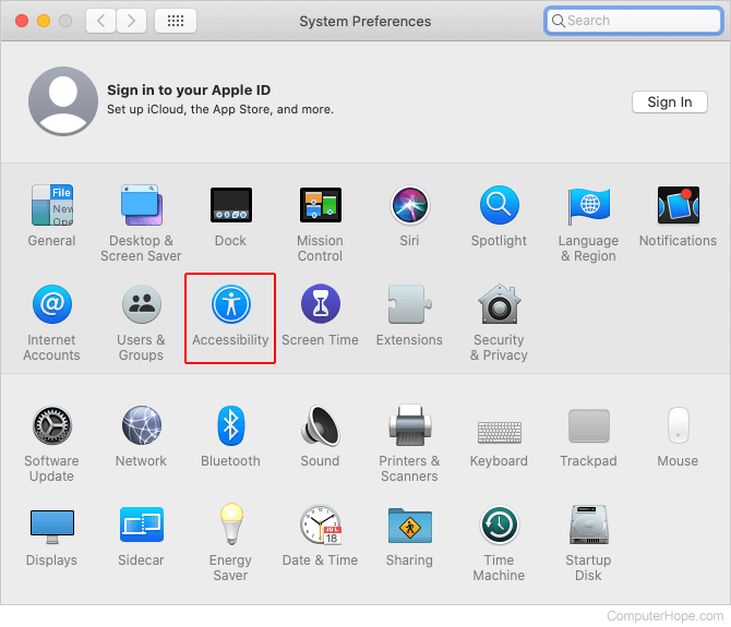 Accessibility icon on macOS.