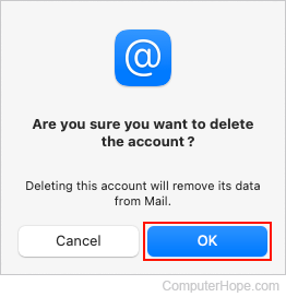 Confirming account deletion in macOS.