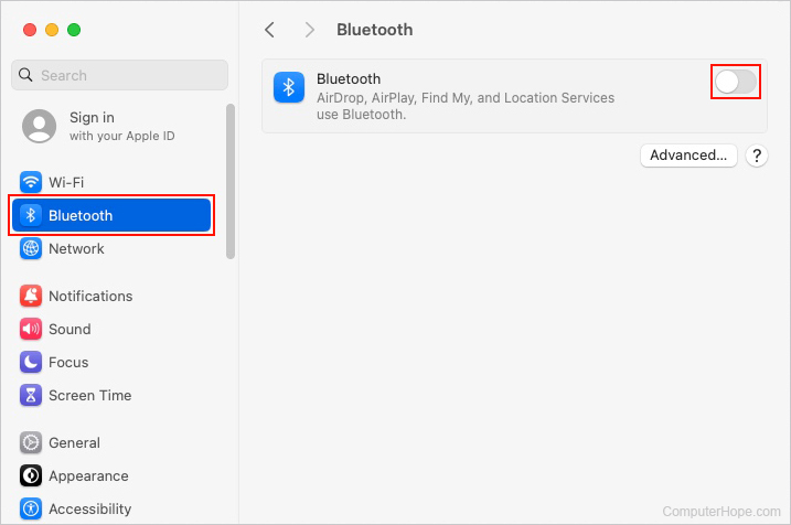 Turning on Bluetooth in macOS.