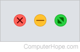 Buttons used to close, minimize, and maximize a window in macOS.