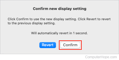 Confirming a display setting change in macOS.