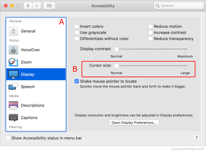 macOS cursor adjustment slider.