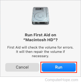 Running First Aid in macOS.