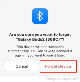 Confirming Bluetooth device removal in macOS.