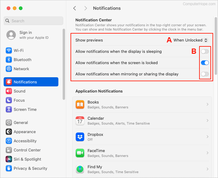 Adjustments for Notification Center settings in macOS.