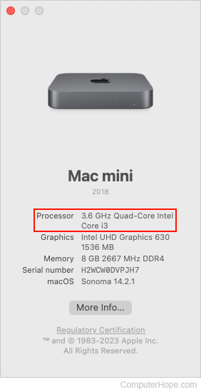 macOS processor information.