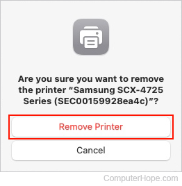 Remove Printer button in macOS prompt.