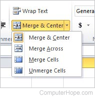 Office 2010 merged cell button