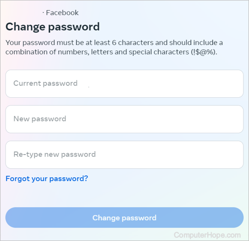 Enter current and new Facebook password.