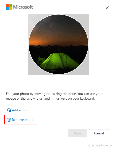 Adding a photo to a Microsoft account.