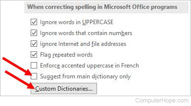 Custom dictionary in Office applications