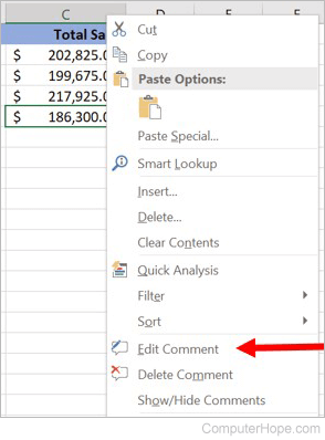 Edit comment in Microsoft Excel