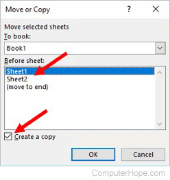 Move or Copy Excel worksheet options