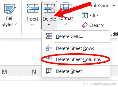 Delete a column in Microsoft Excel 365.