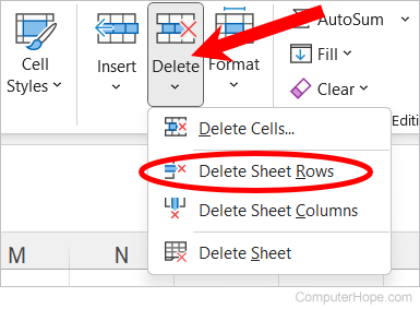 Delete a row in Microsoft Excel 365.