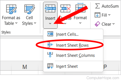 Insert a row in Microsoft Excel 365.