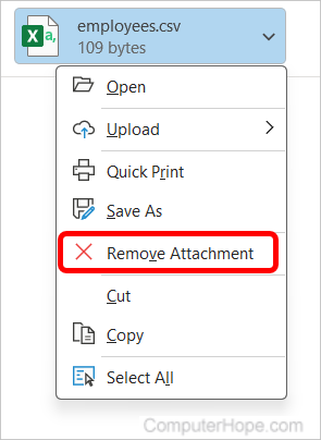 Removing an attachment from a Microsoft Outlook message.