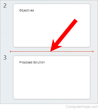 Click between two slides in Microsoft PowerPoint desktop application.