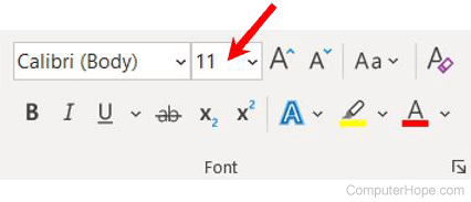 Microsoft Word font size