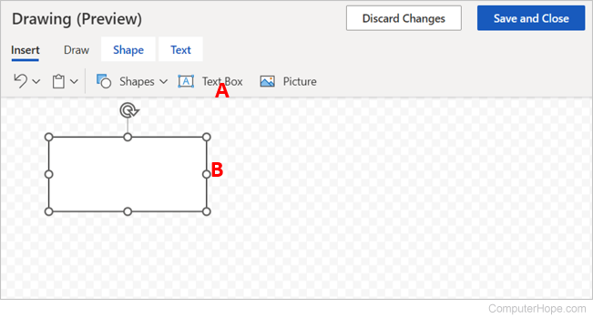 Drawing a text box in Microsoft Word Online.