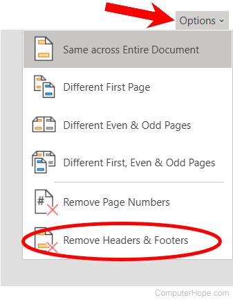 Remove header and footer option in Microsoft Word Online.