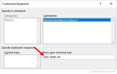 Assign key combination to execute recorded macro in Word