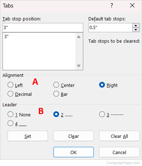 Change options for an existing leader in Microsoft Word.