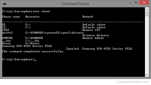 Windows command line net share command