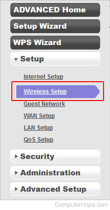 Wireless setup tab on a Netgear router.