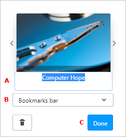 Add bookmark menu in Opera.