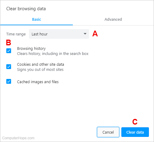 Clear browsing data options in Opera.