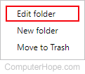 Menu that allows users to change a bookmarks folder's name.
