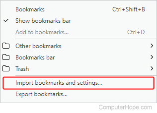 Import bookmarks selector for Opera.
