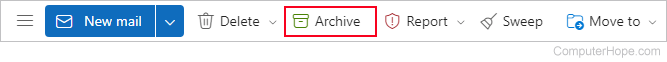 Archive button in Outlook.com.