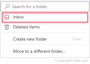 Inbox folder selector in Outlook.com
