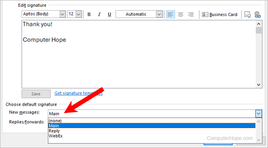 Set a signature for automatic use with newly created e-mails in Microsoft Outlook.