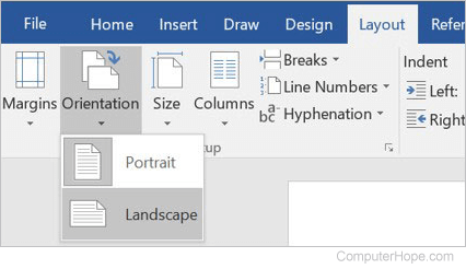 Orientation option in Microsoft Word