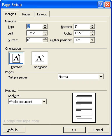 Microsoft Word 2003 Page Setup