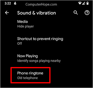Android Pixel phone ringtone option.