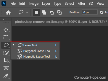 The Lasso Tool selector in Photoshop.