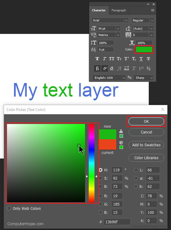 Color Picker tool in Adobe Photoshop.