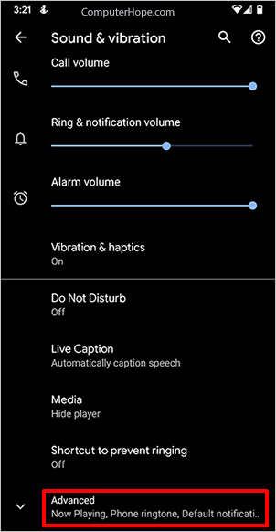 Android Pixel advanced sound settings.