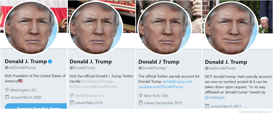 Real and fake Donald Trump accounts on Twitter