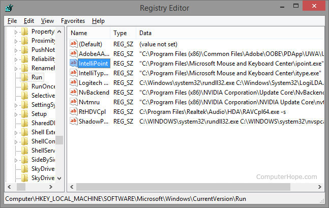 Windows Registry edit screen